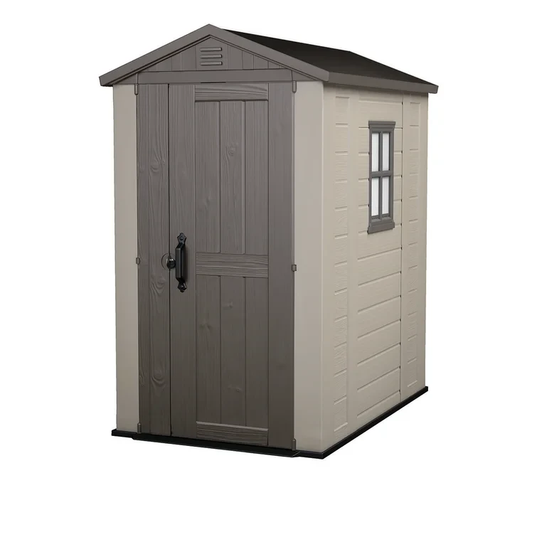 Keter Factor 4x6 ft. Resin Outdoor Storage Shed With Floor for Patio Furniture and Tools, Brown