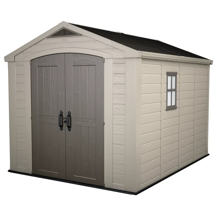 Keter Factor 8x11 ft. Resin Outdoor Storage Shed With Floor for Patio Furniture and Tools, Brown