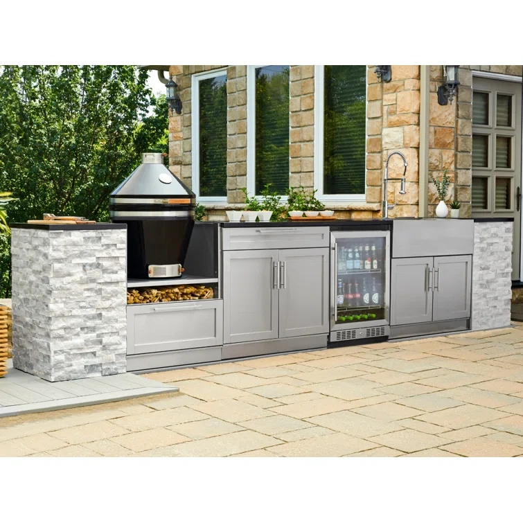 Outdoor Kitchen Signature Series 8 Piece L Shape Cabinet Set with 40 in. Propane Gas Platinum Grill