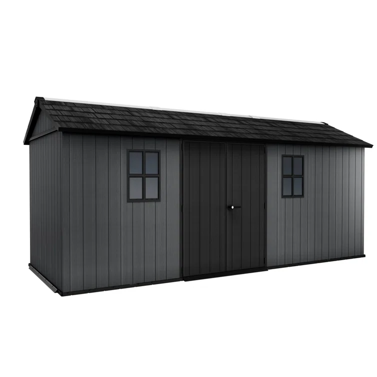 Keter 96.8" H x 90.5" W x 212.2" D Newton Plus Durable Resin Outdoor Storage Shed With Double Doors for Patio Furniture and Tools, Graphite