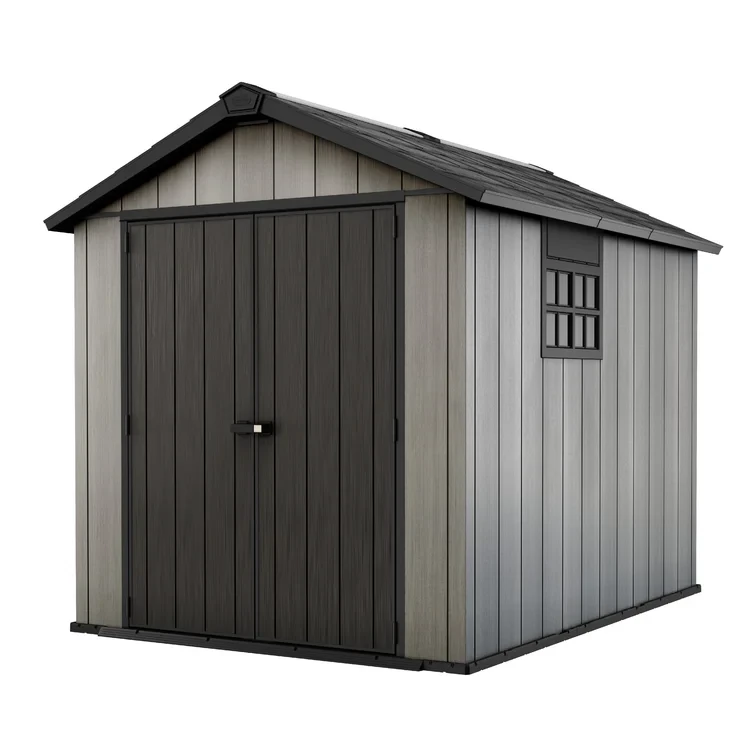 Keter Oakland 7.5x9 ft. Resin Outdoor Storage Shed With Floor for Patio Furniture and Tools, Grey