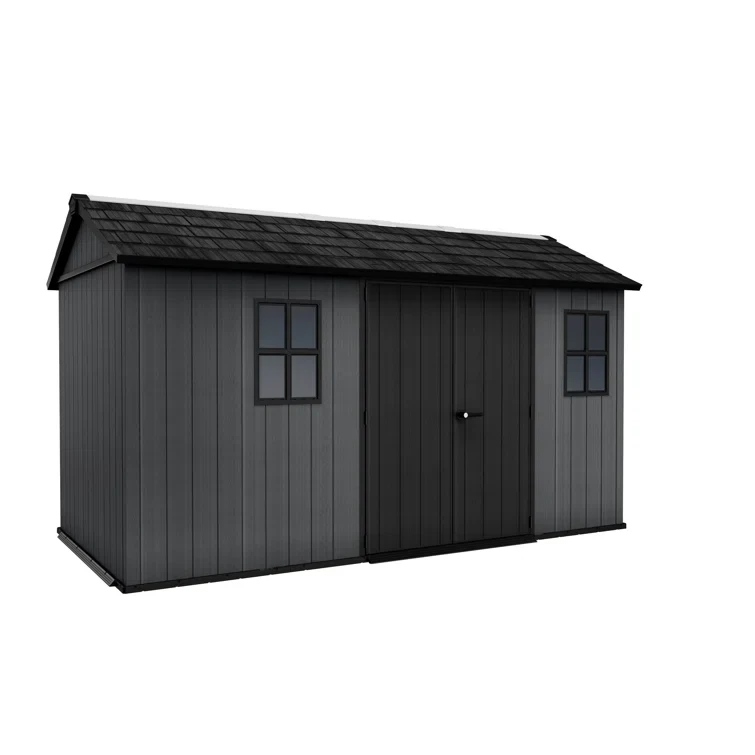 Keter 96.8" H x 90.5" W x 162.6" D Newton Plus Durable Resin Outdoor Storage Shed With Double Doors for Patio Furniture and Tools, Graphite